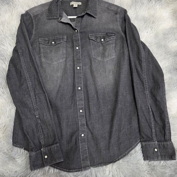 Calvin Klein Jeans Woman's Black Button Down Shirt with Snaps and Pockets size S - Picture 4 of 6